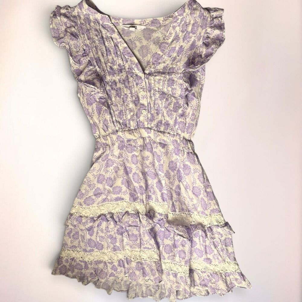 BB Dakota by Steve Madden Mariposa Mini Dress XS Purple White Floral Lace